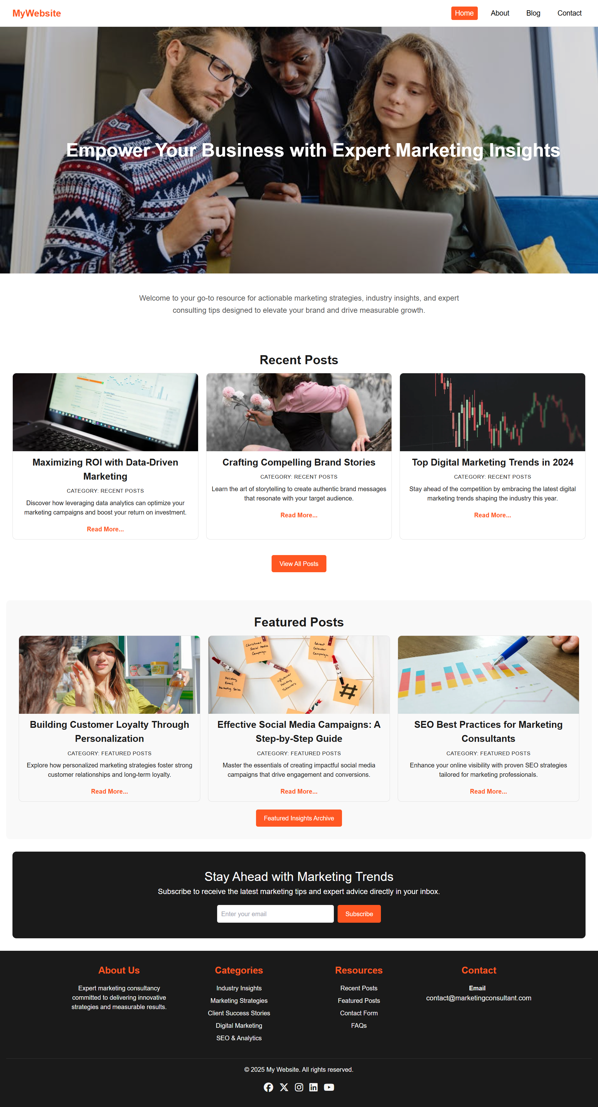 Blog theme — example website design available in Instantsite