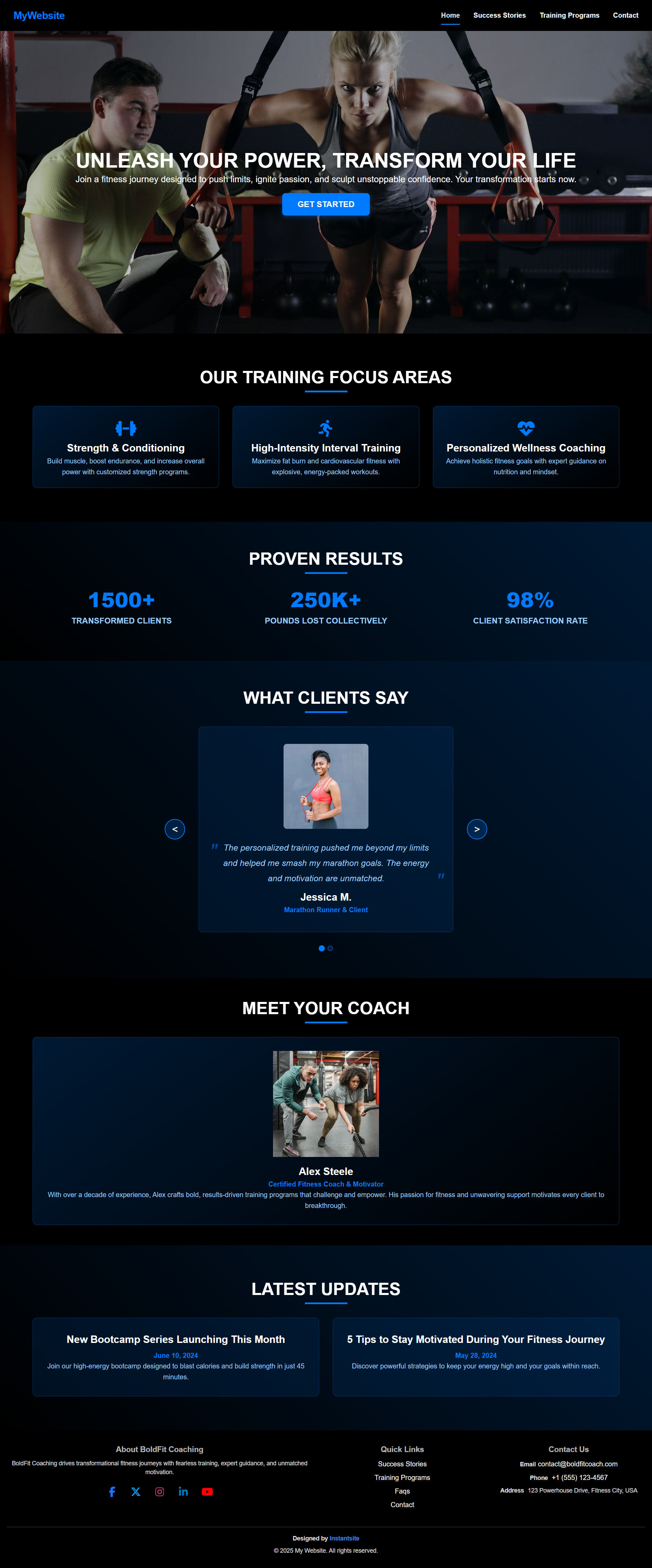 Bold theme — example website design available in Instantsite