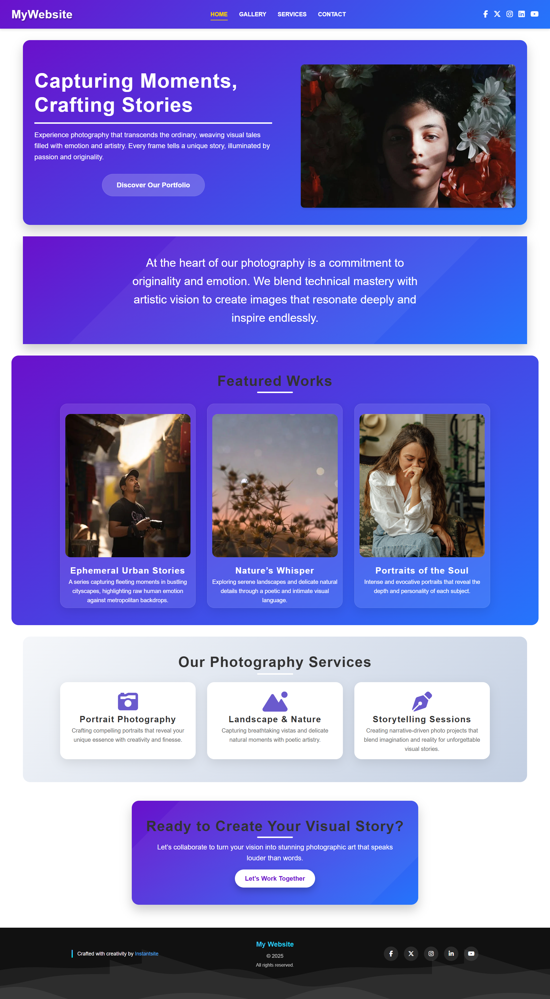 Creative theme — example website design available in Instantsite