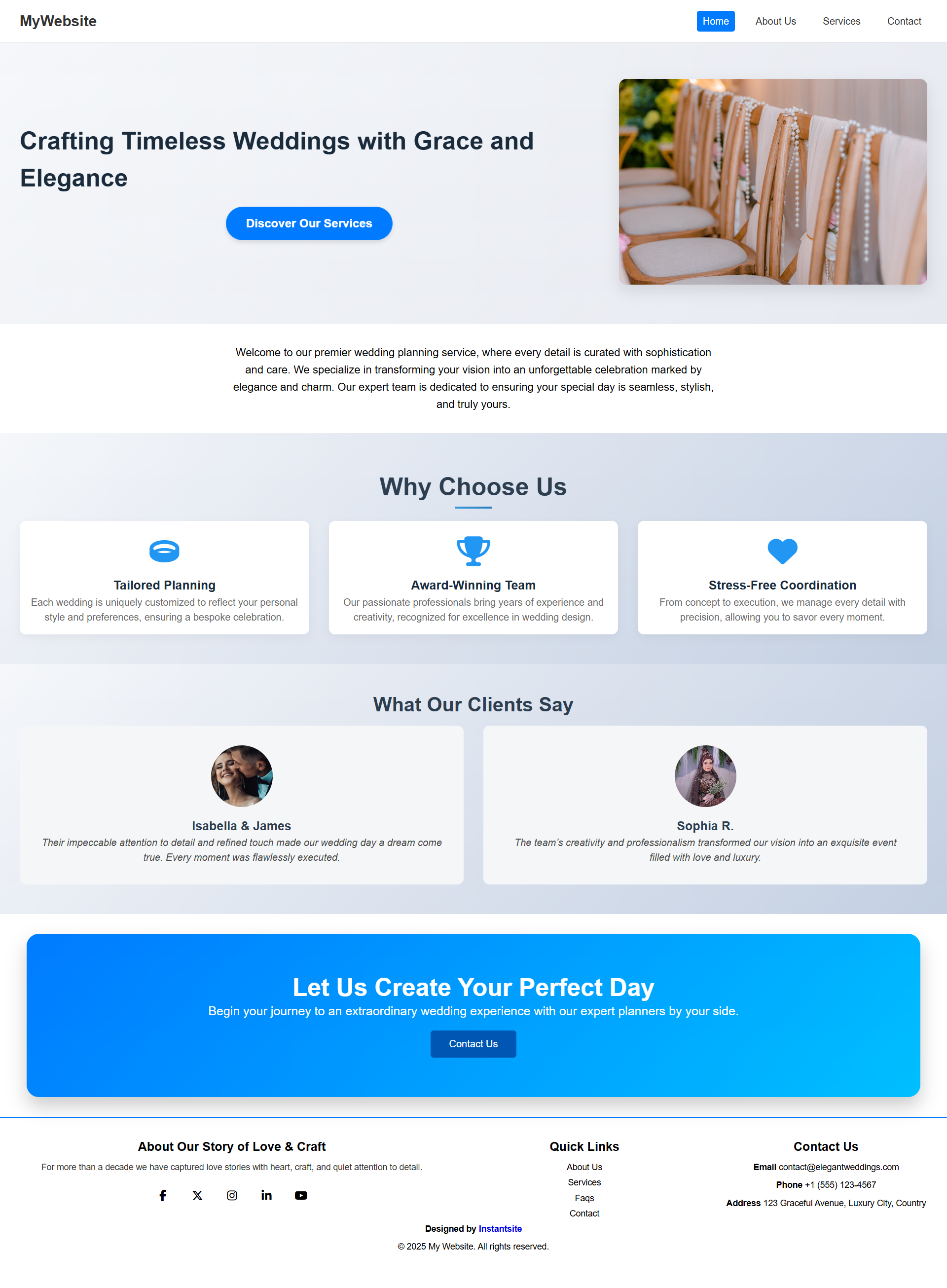 Elegant theme — example website design available in Instantsite
