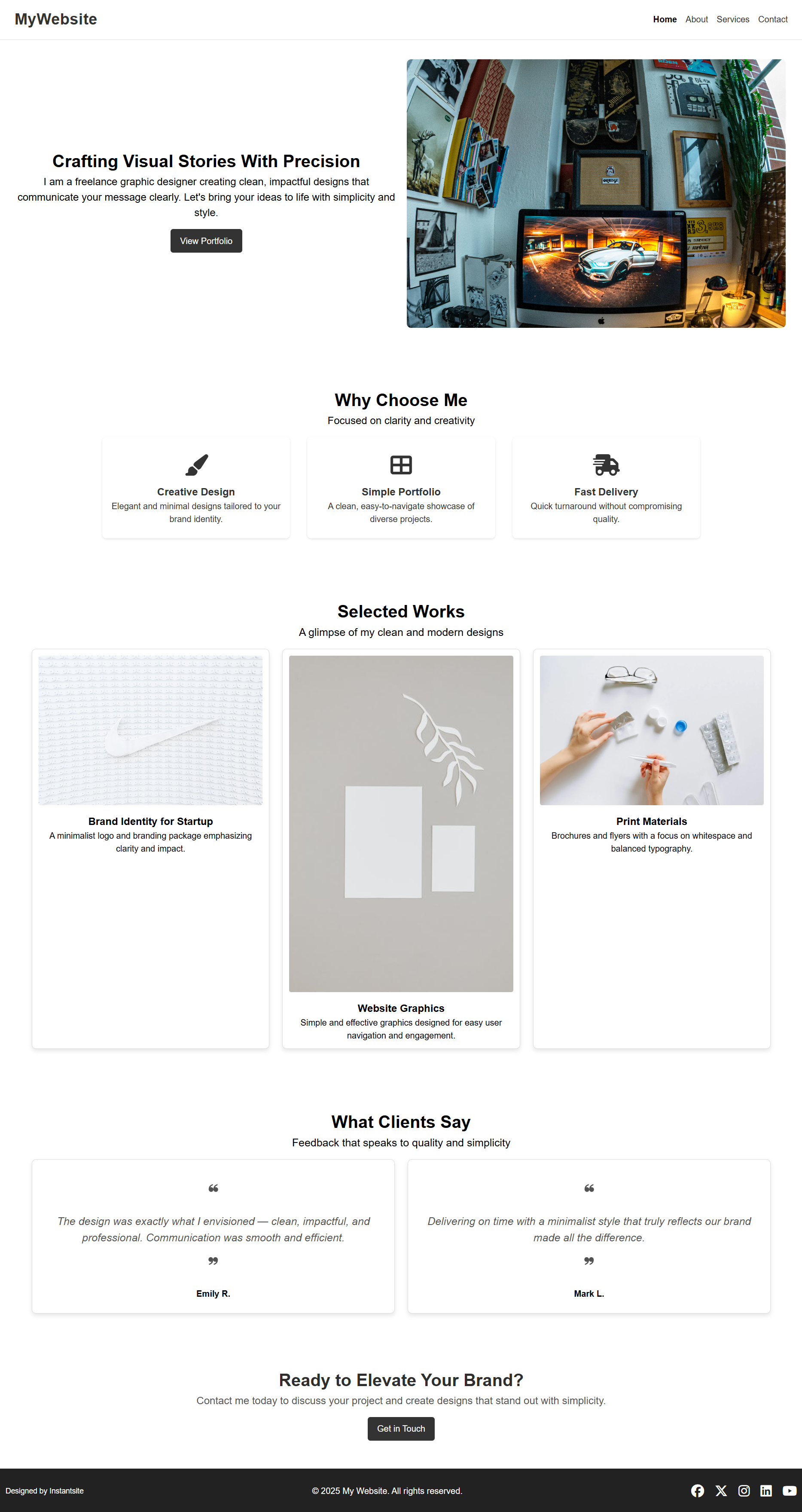 Minimal theme — example website design available in Instantsite
