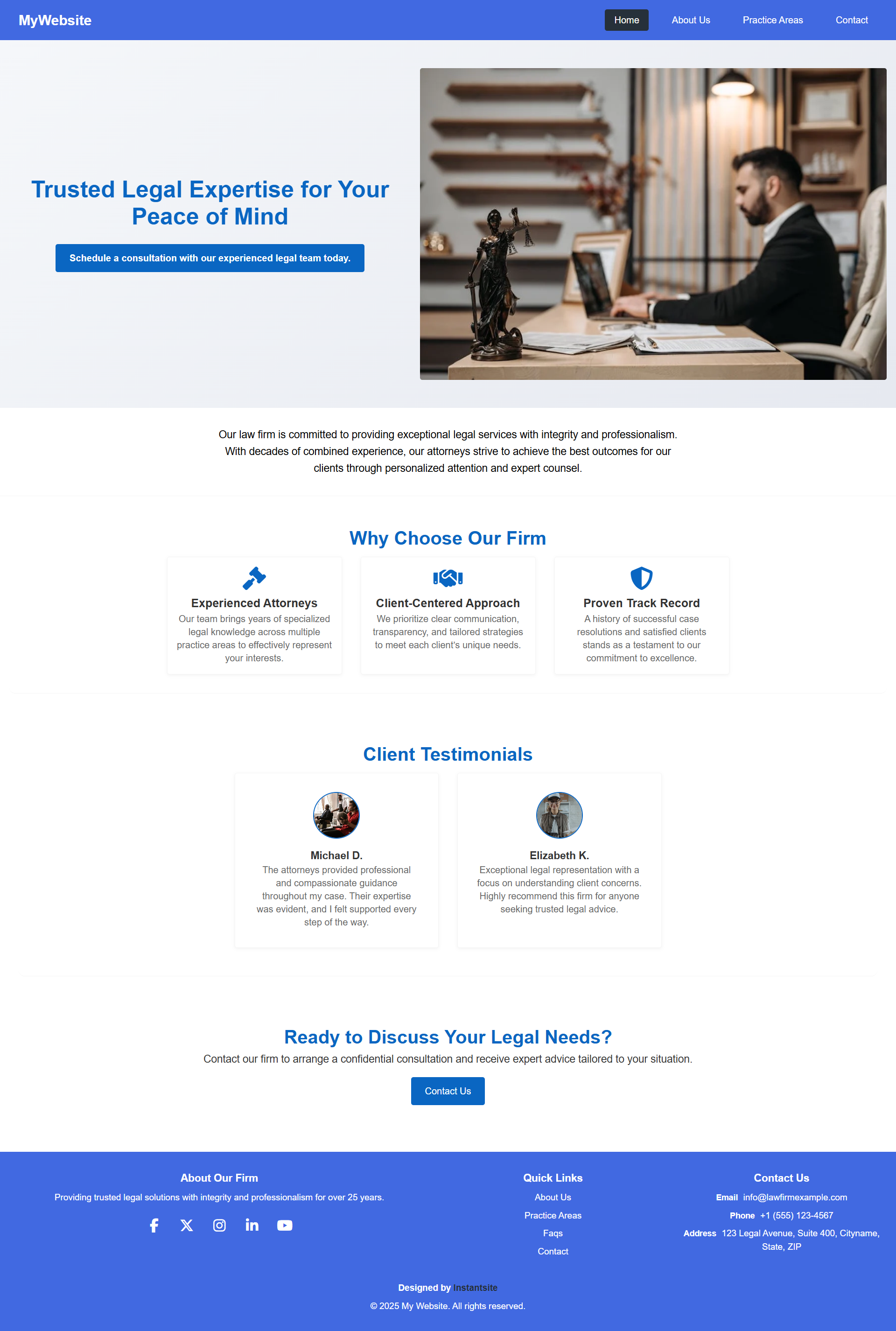 Professional theme — example website design available in Instantsite